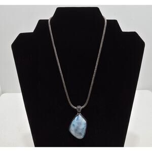 Marahlago Larimar Pendant 925 W/16" Woven Chain Sterling Necklace Large